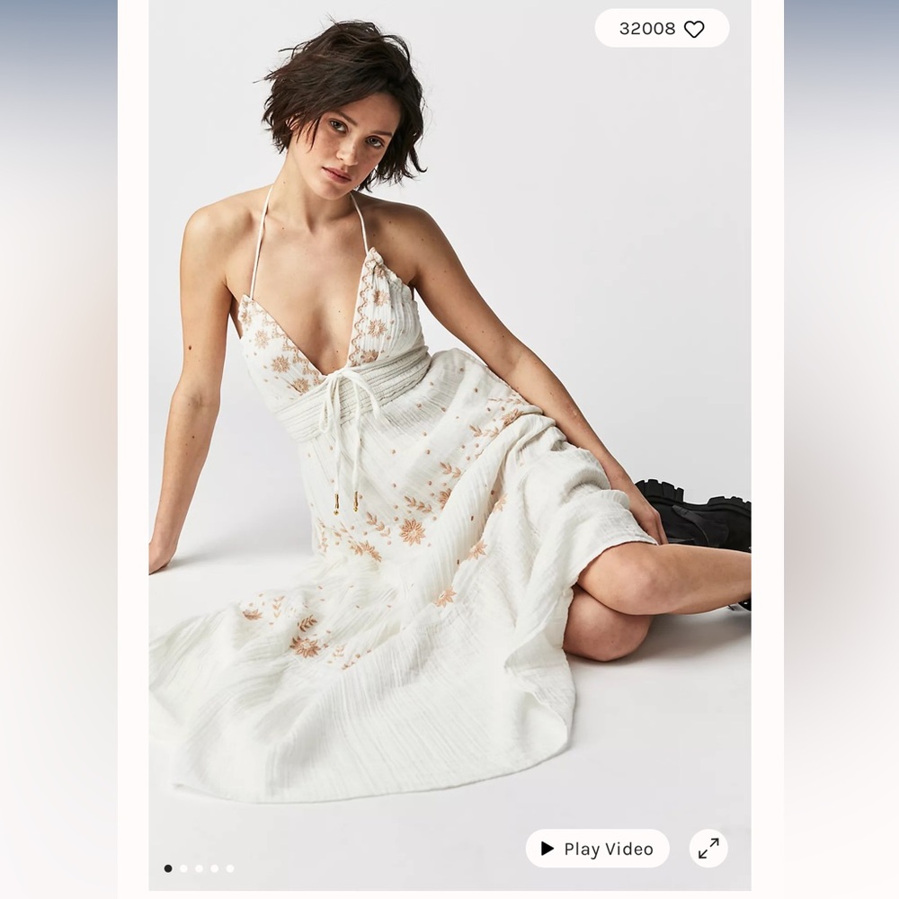 Free People Real Love Embroidered Dress in Ivory Combo